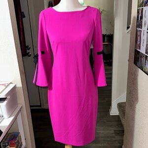 Calvin Klein Size 6 Fuchsia Bell-Sleeve Sheath Dress